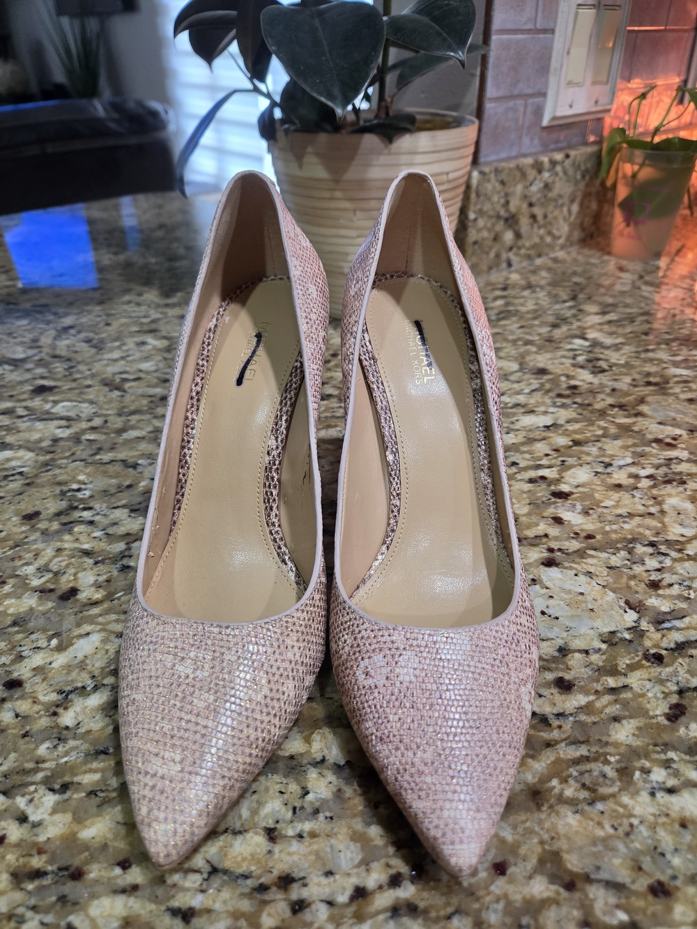 Michael Kors Pink Textured Pointed-Toe Pumps